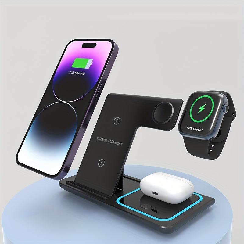 3 In 1 Fast Charging Station, Folding Wireless Charger Stand For IPhone 15,14,13,12,11/Pro/Max/Mini/Plus, X, XR, XS/Max, SE, 8/Plus, For IWatch 1-9, For Airpods 3/2/Pro