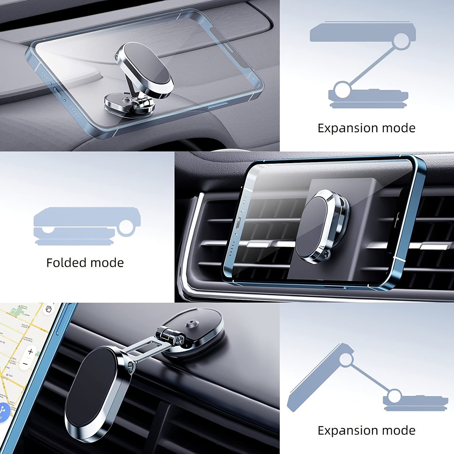 Magnetic Phone Holder For Car【Upgrade Foldable】Magnetic Phone Mount Multi-Functional 360°Rotation Phone Magnet For Car Dashboard Phone Holder Magnetic Car Mount For IPhone, Samsung, LG All Smartphones
