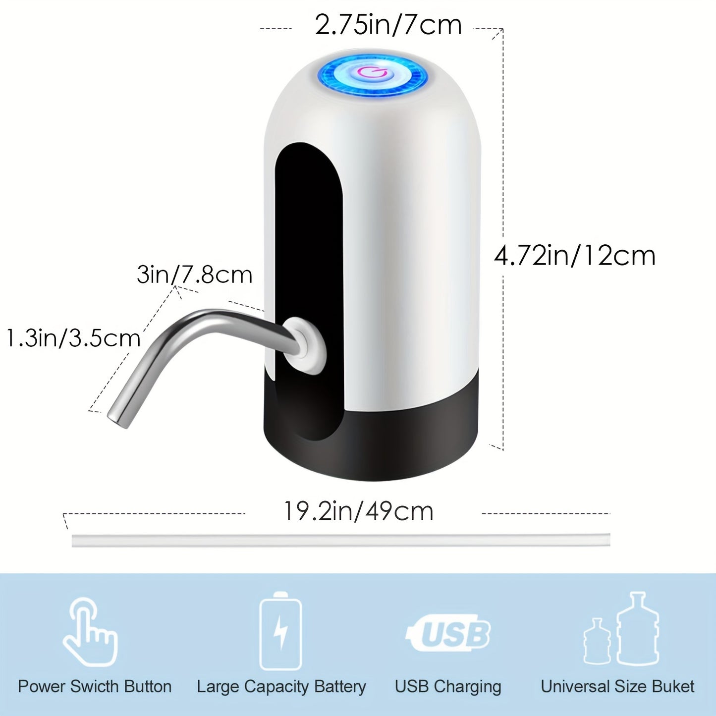 1pc Water Bottle Pump, Electric Water Bottle Pump, USB Rechargeable Automatic Drinking Water Pump For Universal 3-5 Gallon Bottles, Portable Camping Water Dispenser