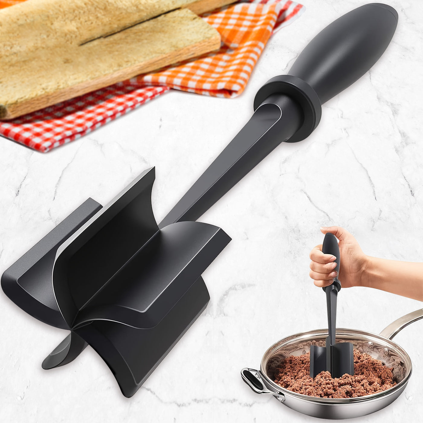 1pc, Meat Chopper, Heat Resistant Meat Masher For Hamburger Meat, Ground Beef Masher, Nylon Hamburger Chopper Utensil, Ground Meat Chopper, Non Stick Mix Chopper For Mix Chop, Potato Masher Tool