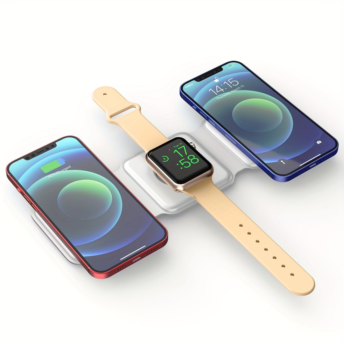 3 In 1 Wireless Charger For IPhone,Magnetic Foldable 3 In 1 Charging Station,Travel Charger For Multple Devices For IPhone 14/13/12 Series,AirPods 3/2/Pro,iWatch(Adapter Included)