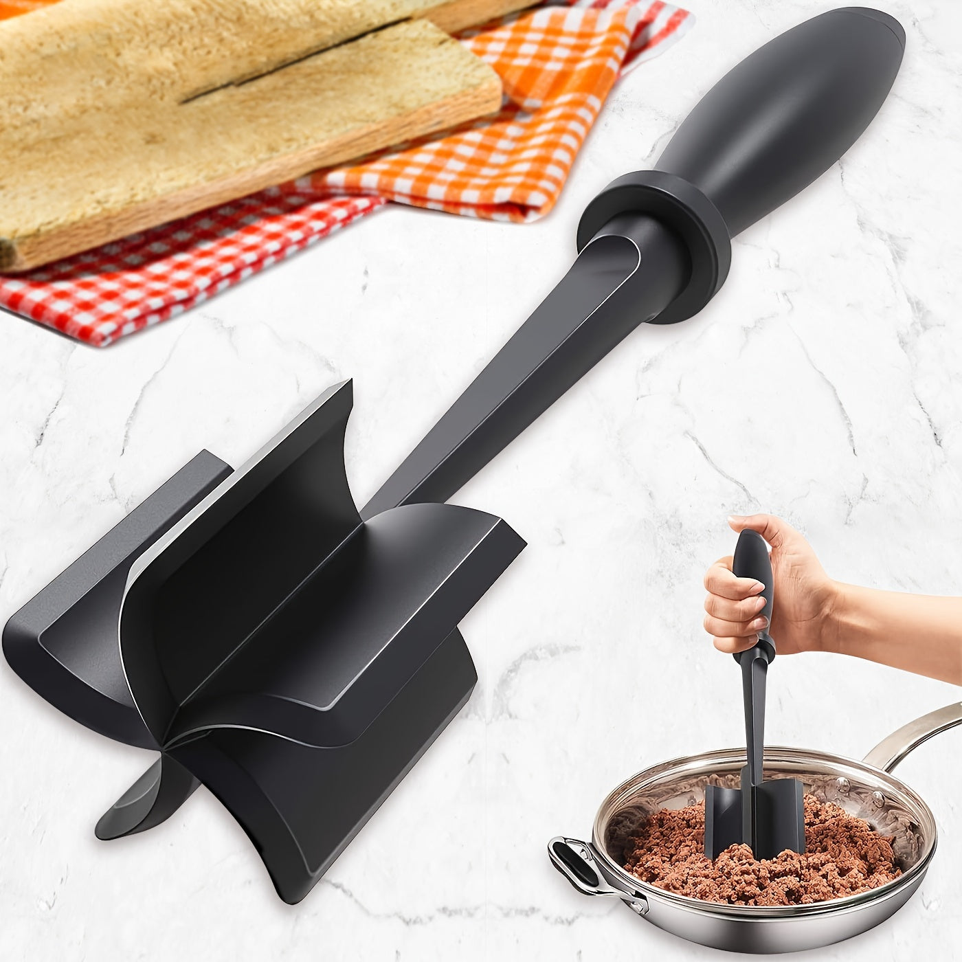 1pc, Meat Chopper, Heat Resistant Meat Masher For Hamburger Meat, Ground Beef Masher, Nylon Hamburger Chopper Utensil, Ground Meat Chopper, Non Stick Mix Chopper For Mix Chop, Potato Masher Tool