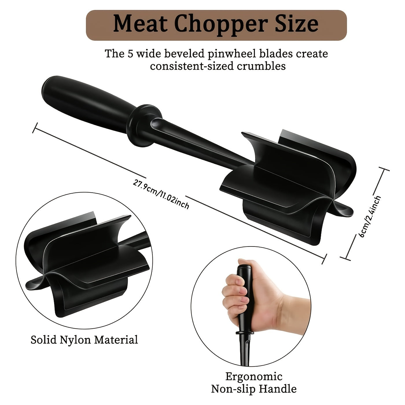 1pc, Meat Chopper, Heat Resistant Meat Masher For Hamburger Meat, Ground Beef Masher, Nylon Hamburger Chopper Utensil, Ground Meat Chopper, Non Stick Mix Chopper For Mix Chop, Potato Masher Tool
