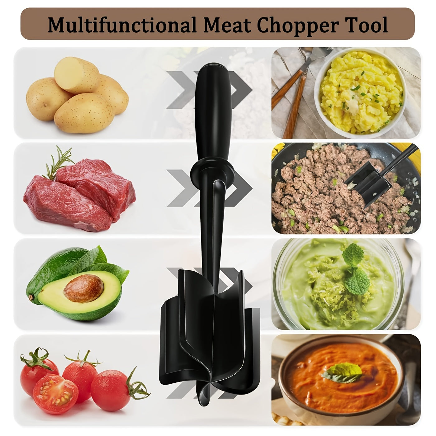 1pc, Meat Chopper, Heat Resistant Meat Masher For Hamburger Meat, Ground Beef Masher, Nylon Hamburger Chopper Utensil, Ground Meat Chopper, Non Stick Mix Chopper For Mix Chop, Potato Masher Tool