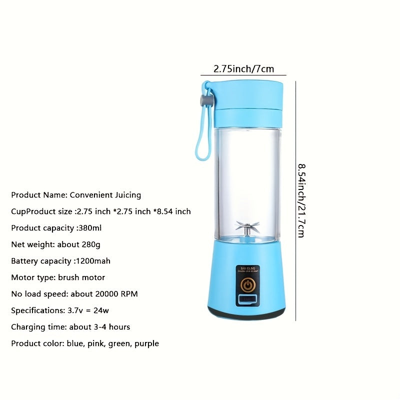 1pc Wireless Portable Blender, Six-leaf Blade USB Rechargeable Mini Juice Blender Suitable For Juice Shakes And Smoothies, Juice, Milk, Fruit And Vegetable Mini Juicing Cups