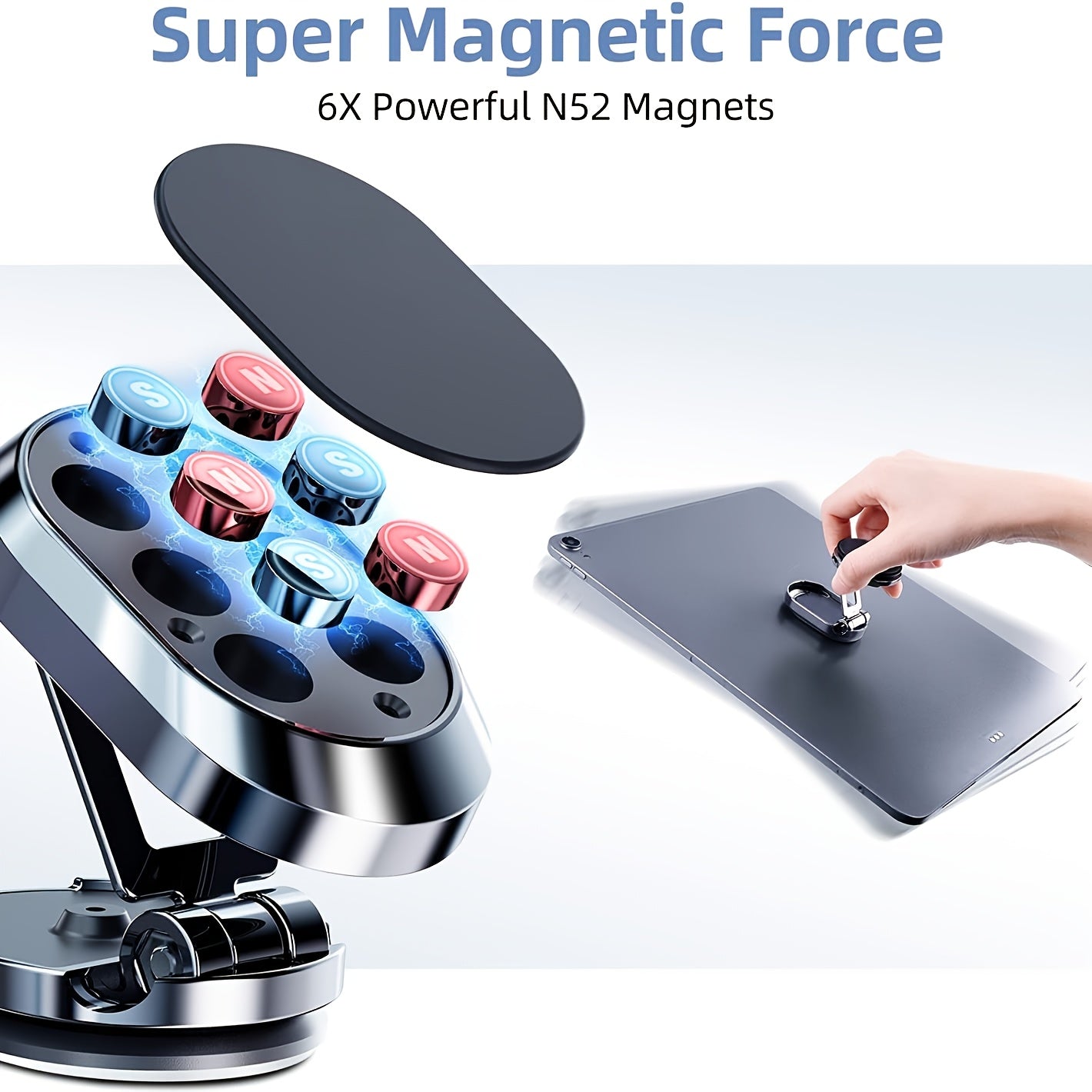Magnetic Phone Holder For Car【Upgrade Foldable】Magnetic Phone Mount Multi-Functional 360°Rotation Phone Magnet For Car Dashboard Phone Holder Magnetic Car Mount For IPhone, Samsung, LG All Smartphones